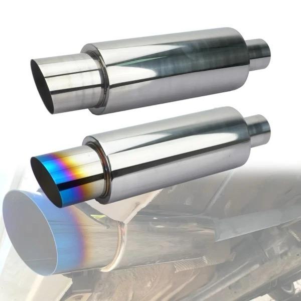 Stainless Steel Performance Exhaust Muffler – Loud & Deep Sound (Silver or Burnt Titanium Tip)