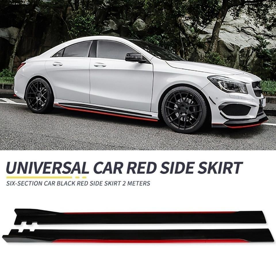 Universal Car Side Skirt Extensions – Black & Red 2 Metres 6-Section Kit