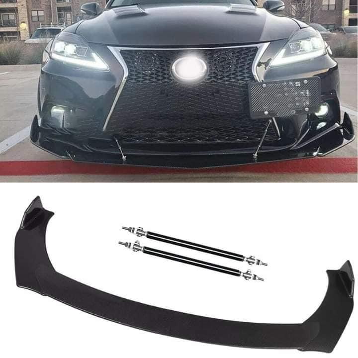 Universal Front Bumper Lip Splitter with Adjustable Strut Support Rods – Gloss Black