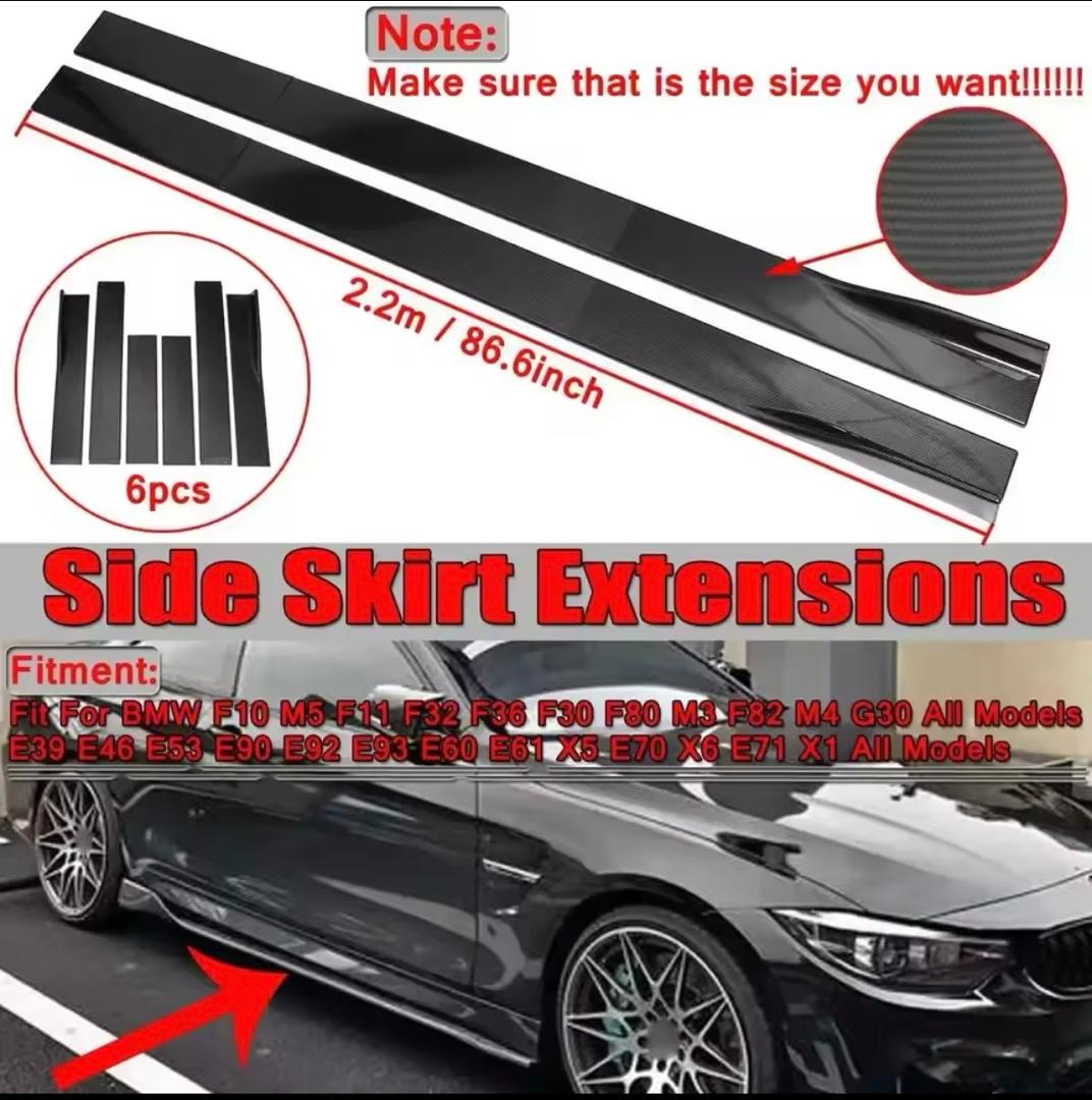 BMW Gloss Black Side Skirt Extensions – 2.2m / 86.6" (6pcs Kit)